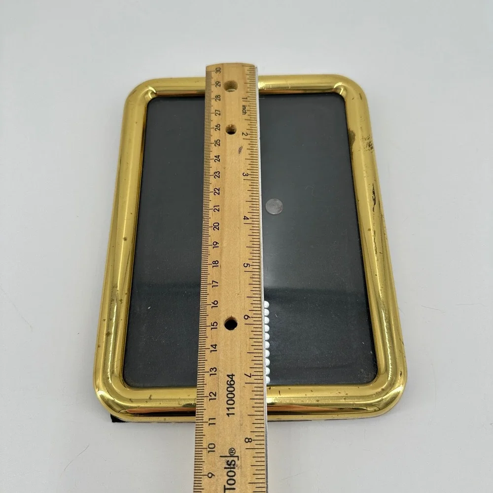 Vintage Gold Tone Metal Rounded 5x7 Picture Frame Velvet Easel Back